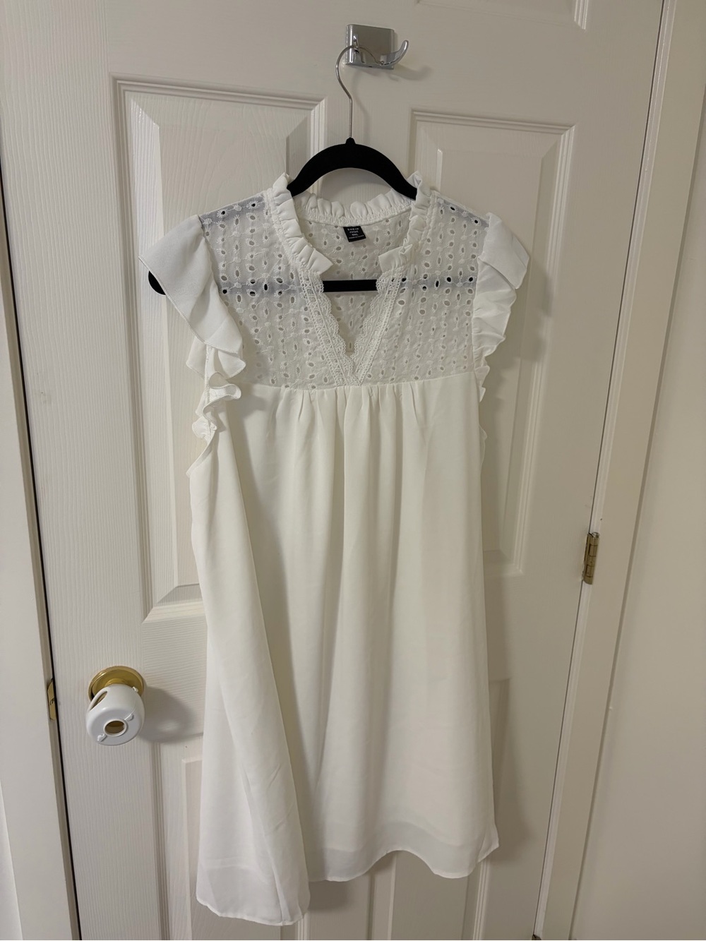 SHEIN White Eyelet Ruffle Sleeveless Dress